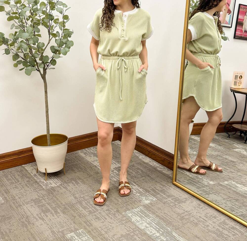 NEW GILLI tie waist ribbed mini dress in sage